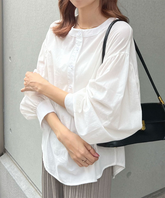 バルーンスリーブバンドカラーブラウス トップス Futier