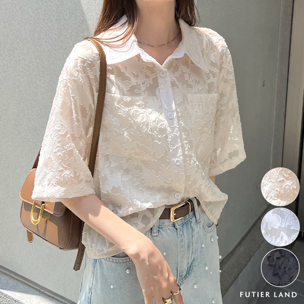 半袖ジャガードフラワーシアーシャツ トップス Futier