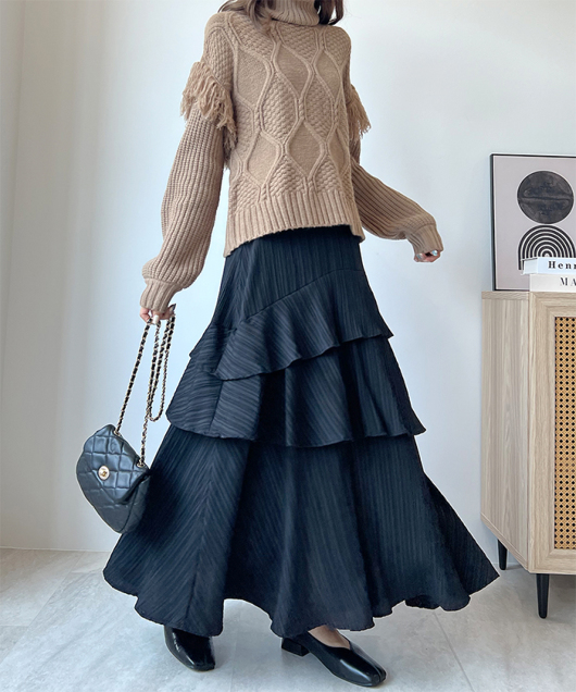 ランダムフリルティアードロングスカート ボトムス Futier