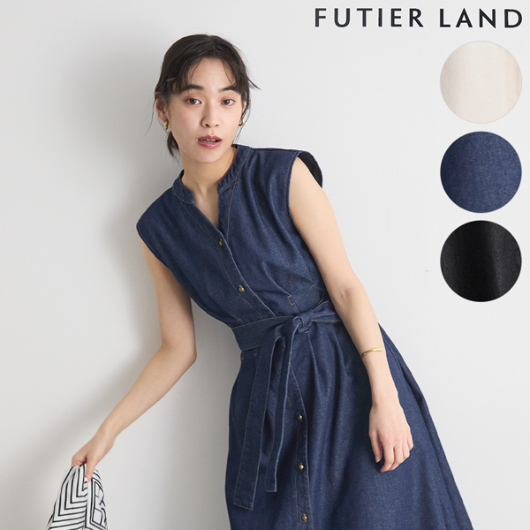 ベルト付きデニムワンピース トップス Futier